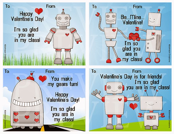 http://www.teacherspayteachers.com/Product/Robot-Valentines-1100372