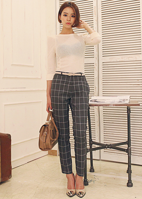 Checkered Straight-Cut Pants