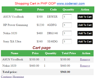 Shopping Cart in PHP OOP