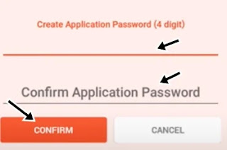 Enter 4 digit application password and click confirm