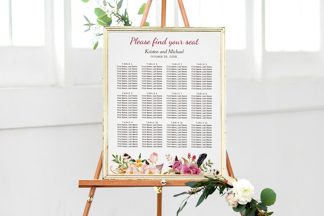 Elegant Boho Rustic Floral Wedding Seating Chart