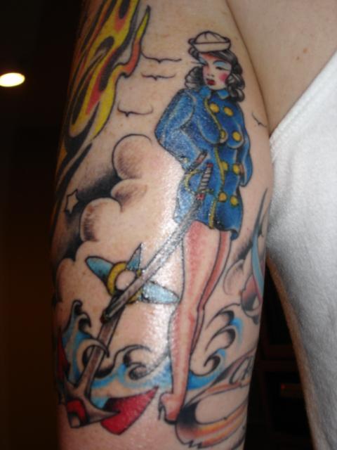 Colorful sailor jerry tattoo