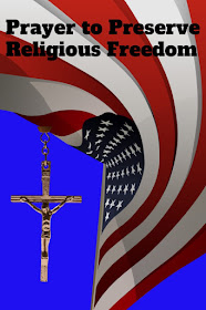 american flag with rosary crucifix in background