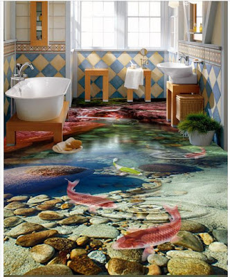 3d bathroom tiles for flooring art with underwater lifelike creatures and greenery with stones and pebbles in realistic underwater view