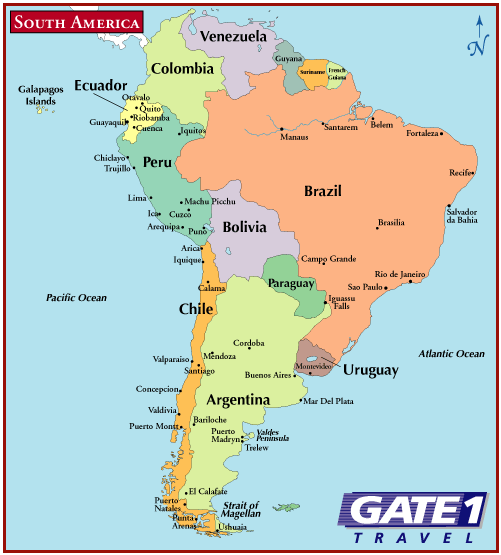 Map of North, Central and South America