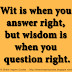 Wit is when you answer right, but wisdom is when you question right.