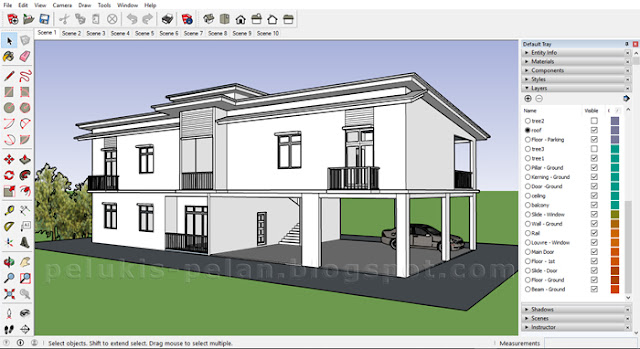 lukisan sketchup model rumah 3d