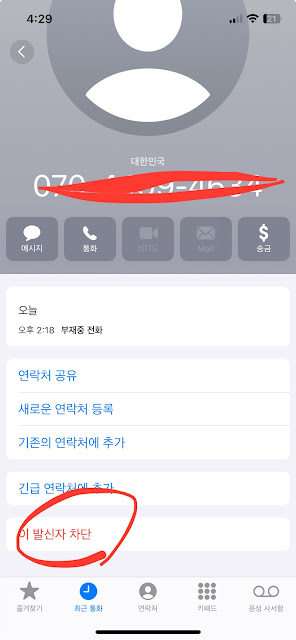 최근 통화 상세 보기 화면 캡쳐