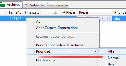 Imagen: Establecer Pioridad en uTorrent