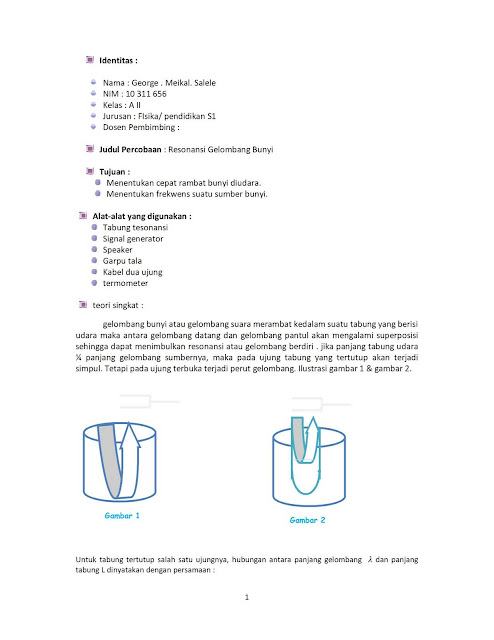 CONTOH LAPORAN HASIL PRAKTIKUM RESONANSI GELOMBANG BUNYI