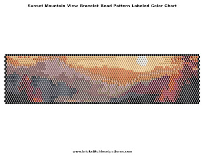 Free Sunset Mountain View Bracelet Brick Stitch Bead Pattern Labeled Color Chart