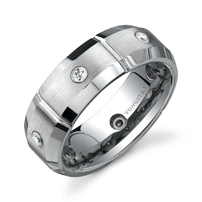  CZ Diamond Brush finish 7 mm Comfort Fit Mens Tungsten Wedding Band Ring