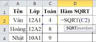 tinhoccoban.net - Ví dụ về hàm SQRT trong Excel.