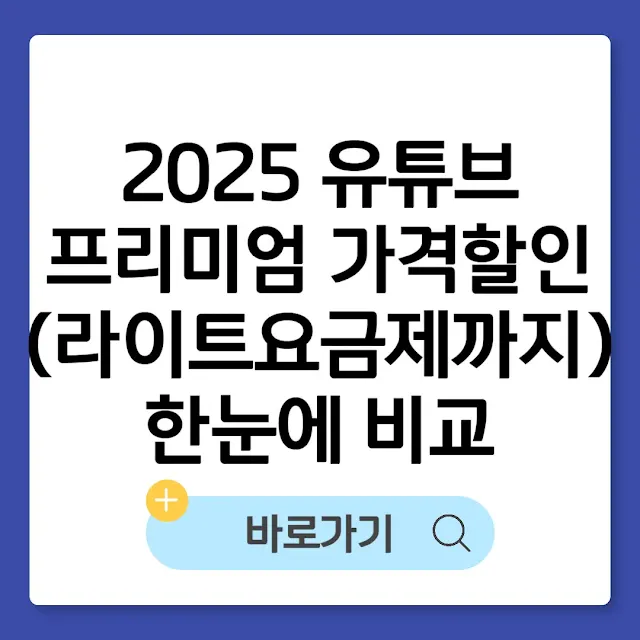 유튜브 프리미엄 가격 할인 방법 한눈에 비교 2025(+라이트 요금제까지) 썸네일