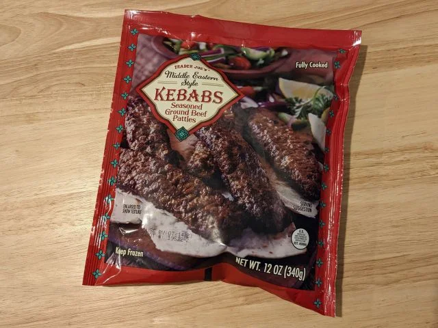 A package of Trader Joe's Middle Eastern Style Kebabs.