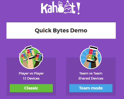 Kahoot screenshot that shows play modes