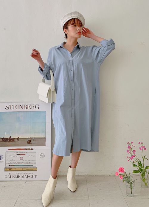 Buttoned Front Midi Shirt Dress