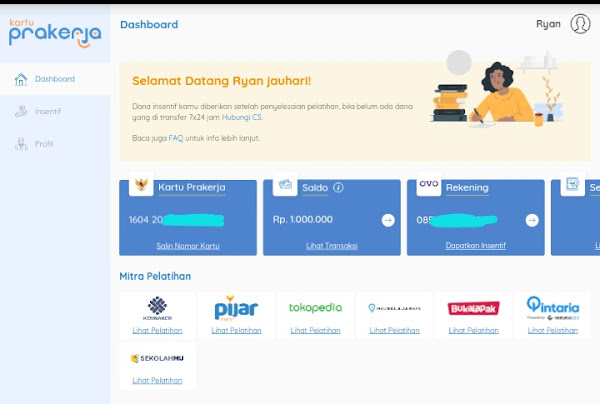 Dashboard prakerja setelah diterima