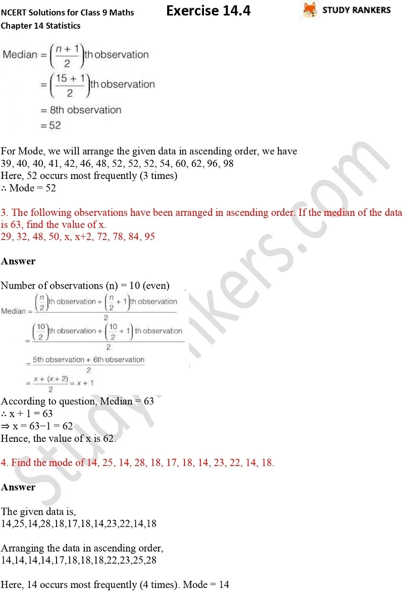 NCERT Solutions for Class 9 Maths Chapter 14 Statistics Exercise 14.4 Part 2