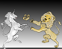 Lion and unicorn fighting for the crown