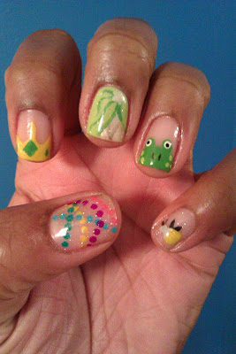 Princess and the frog, Tiana, Mardi Gras, green, nail art, mani