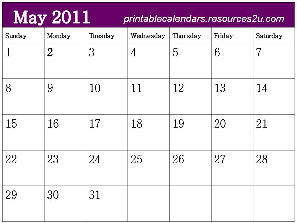 free printable blank calendars 2011. Free Blank Planner May 2011