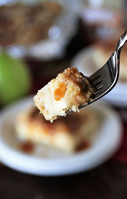 Bite of Caramel Apple Cheesecake Squares Image