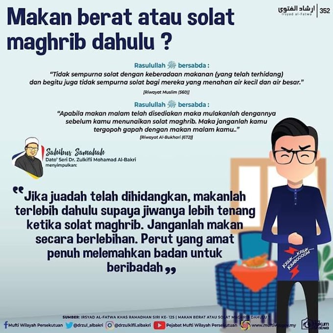 Mana lebih afdhal bila berbuka puasa? - Makan Nasi ke Solat Maghrib Dulu