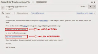 AdFly akan mengirim kode aktivasi ke e-mail anda