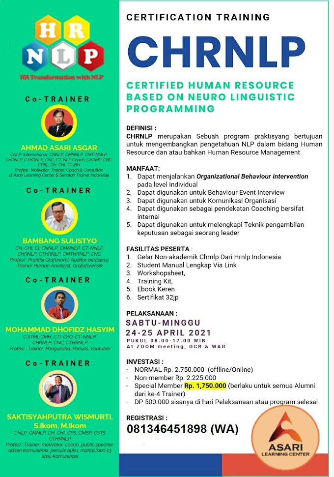 GELAR NON AKADEMIK CERTIFIED HUMAN RESOURCE BASED ON NEURO LINGUISTIC PROGRAMMING