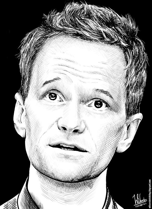 Ink drawing of Neil Patrick Harris, using Krita 2.4.