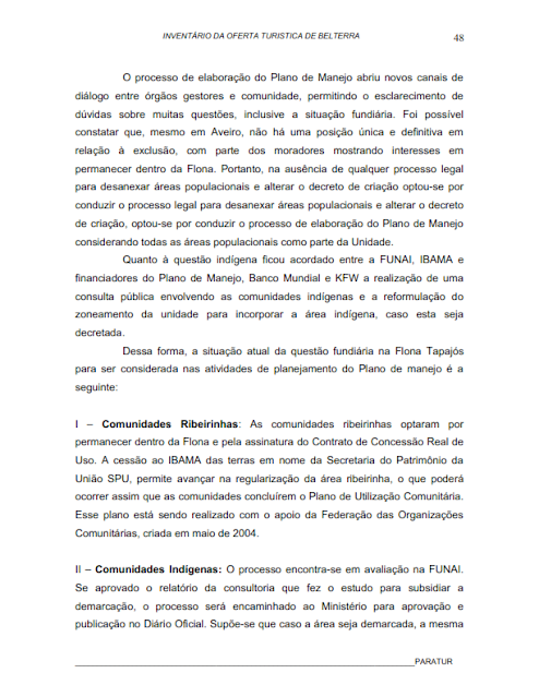 INVENTÁRIO DA OFERTA TURISTICA DE BELTERRA - 2007 -  Belterra - Pará - Brasil