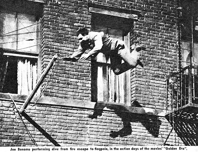 a photograph of 1962 film stunt man Joe Bonomo jumpimg