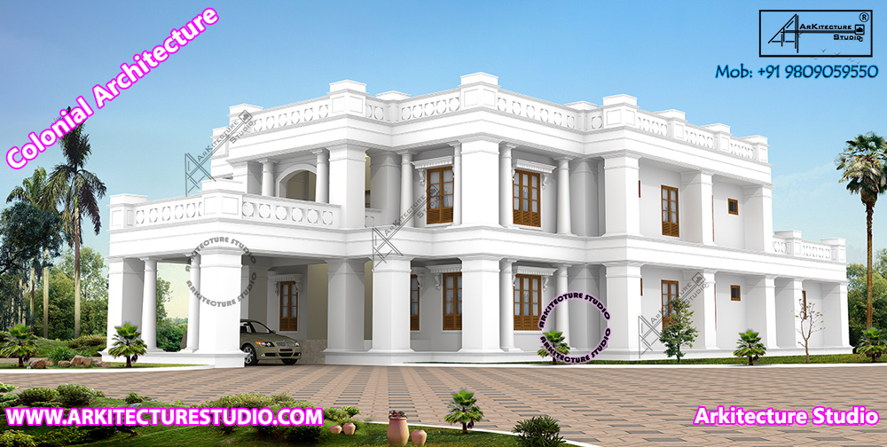 house design in colonial style architecture www.arkitecturestudio.com #arkitecturestudio #kerala #keralahousedesign #keralahouse #keralaarchitecture #luxuryhomes #house #bungalow #indianhousedesign #luxuryhomes