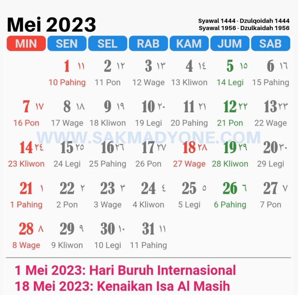 Kalender Jawa Mei 2023 Lengkap Dengan Weton