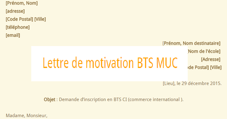 Lettre de motivation BTS MUC  EkoGest  économie & Gestion