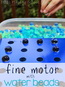 Ideas to practice fine motor skills using water beads for kids!