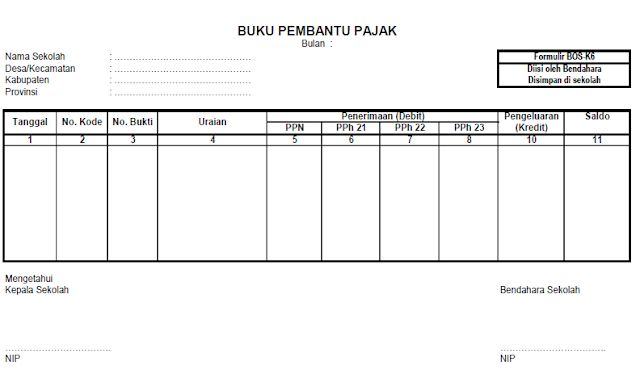 format BOS k6 buku bantu pajak