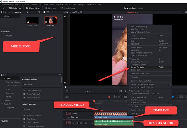 interfaccia di davinci resolve