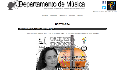 Departamento de Música de la Universidad Nacional de San Juan, Argentina. Página Web.