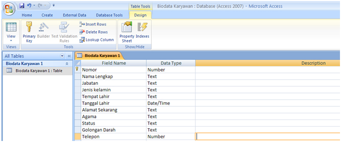 Microsoft Access 2007 Tutorial Pembuatan Biodata Karyawan 