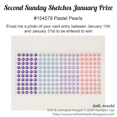 Craft with Beth: Stampin' Up! #154571 Pastel Pearls January 2021 Second Sunday Sketches #21 card challenge sketch challenge prize graphic