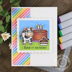 Sunny Studio Stamps: Miss Moo Fancy Frames Make A Wish Comic Strip Everyday Dies Punny Birthday Card by Juliana Michaels