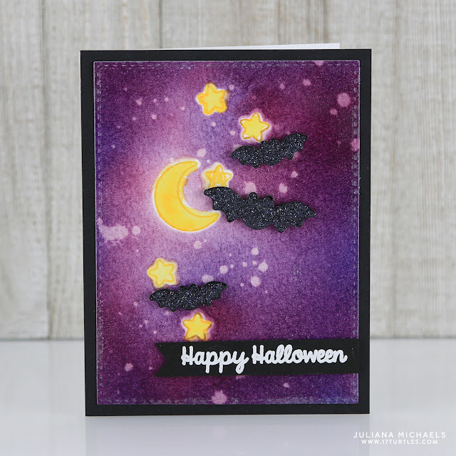 Die Cut Masking and Distress Ink Blending Spooky Night Scene Background by Juliana Michaels featuring Sunny Studio Halloween Cuties Stamps and Dies, Ranger Distress Ink and Zig Clean Color Real Brush Markers