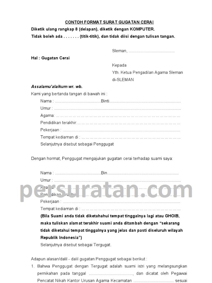 Contoh Surat Gugatan Cerai Pdf