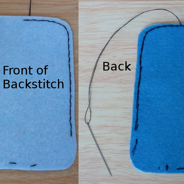 Both the back and front sides of backstitch shown for hand sewing