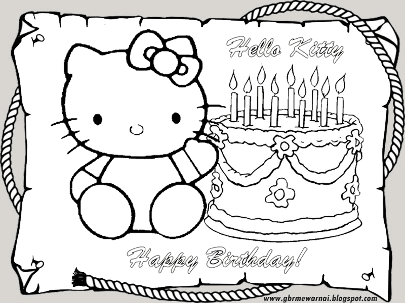 Mewarnai Gambar Kartun Hello Kitty Ulang Tahun untuk TK 