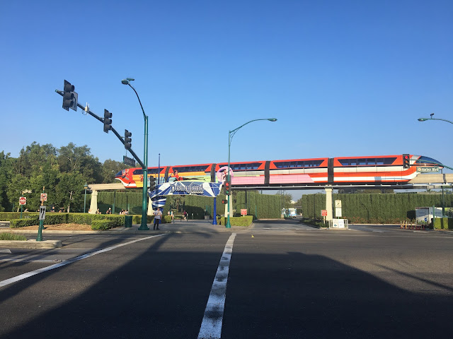 Monorail Orange Passes Harbor Boulevard Entrance of Disneyland Resort