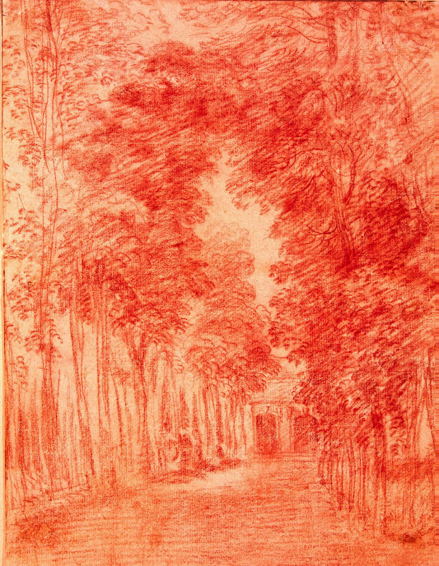 Avenue in a Park by Antoine Watteau - Landscape drawings from Hermitage Museum