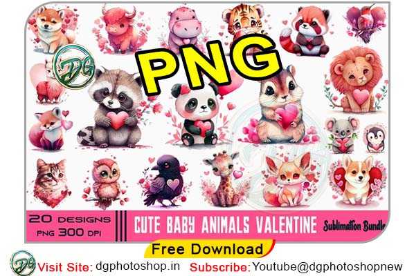 Cute Baby Animals Valentine's Day PNG Bundle